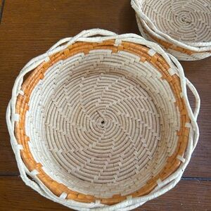 Brazilian Handwoven Orange and Tan Baskets